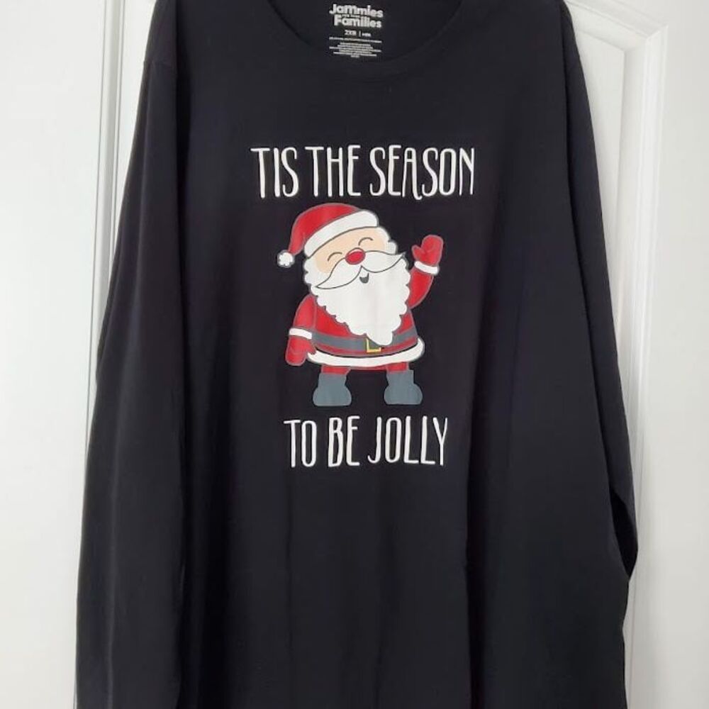 Men's Jammies for Families Santa Black LS Tee New w Tags 2XB